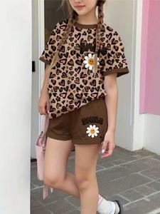 Conjunto de vestido con estampado floral para niñas, tela elástica, material cómodo, dos piezas, estilo casual, ropa juvenil
