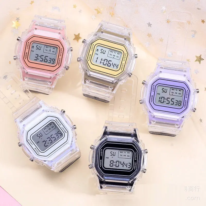 JAM TANGAN RUBBER DIGITAL SEGI DW 5600 TRANSPARAN MURAH KARET SPORT LED PRIA WANITA COUPLE Kaca Quartz Watches sun jae square melting watch Water Draining Pink Unisex Watches Kasual tanggal hari/stopwatch putih jam tangan unisex