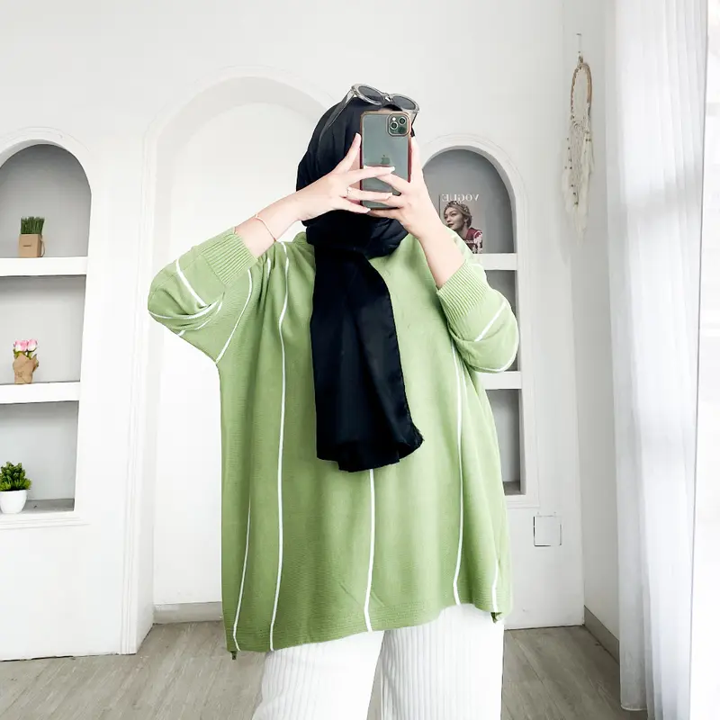 KAYLE TOP KNIT OVERSIZE - FLOTTILICIOUS / atasan wanita / baju jumbo oversize / big size / bahan knit rajut / blouse murah / hijab ootd / fashion style / korean style Panjang Tangan 7