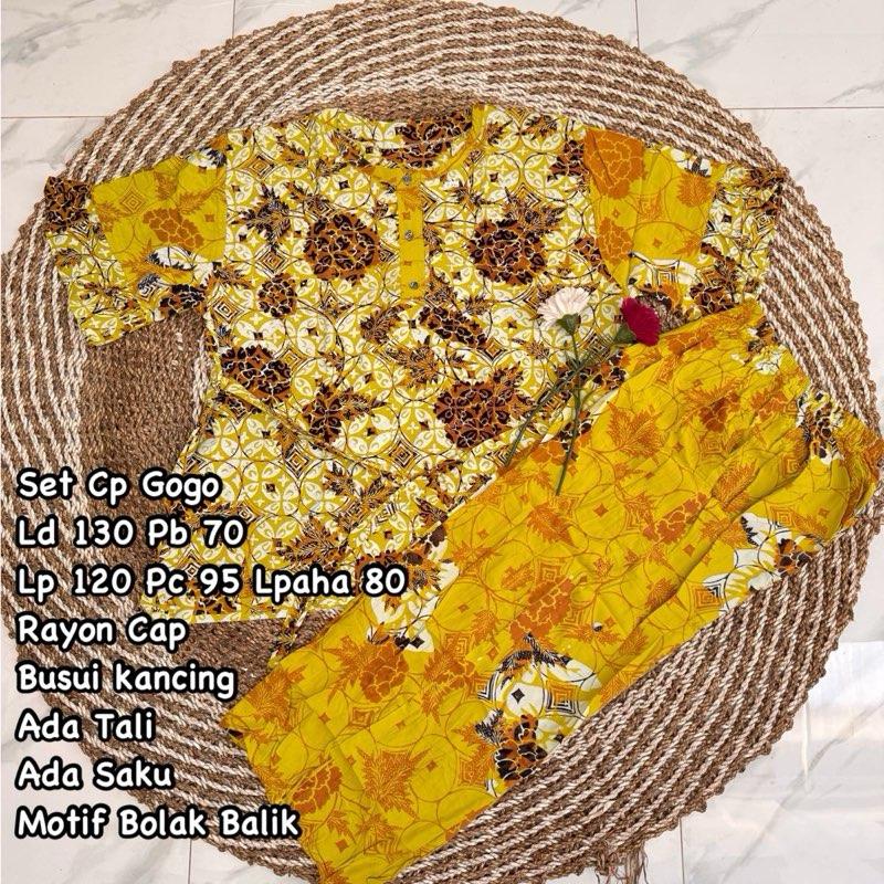 Setelan Cp Gogo Ld 130 Lengan Pendek Saqueena Batik Baju Busui Celana Kancing Motif Rayon Wanita Panjang Piyama Tidur 6
