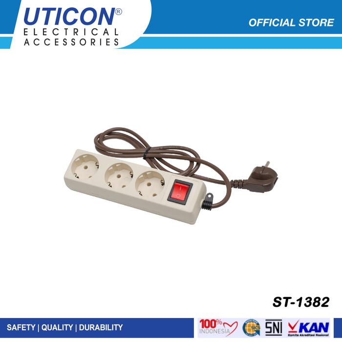 Gambar UTICON Stop Kontak Saklar 3 Lubang Stopkontak ST-1382 + Kabel dari Uticon Official Kota Administrasi Jakarta Barat Tokopedia