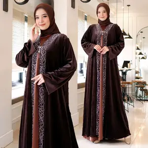 Gamis Camila Plus Outer Bahan Velvet Ld 116 Pb 139 Gaun Muslimah Elegan dengan Detail Bordir