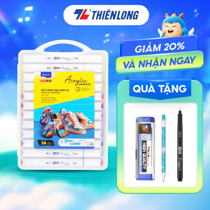 Bút lông màu Acrylic Markers 2 đầu ngòi Thiên Long Colokit 12 24 36 Màu sắc tươi sáng Trang trí đa chất liệu