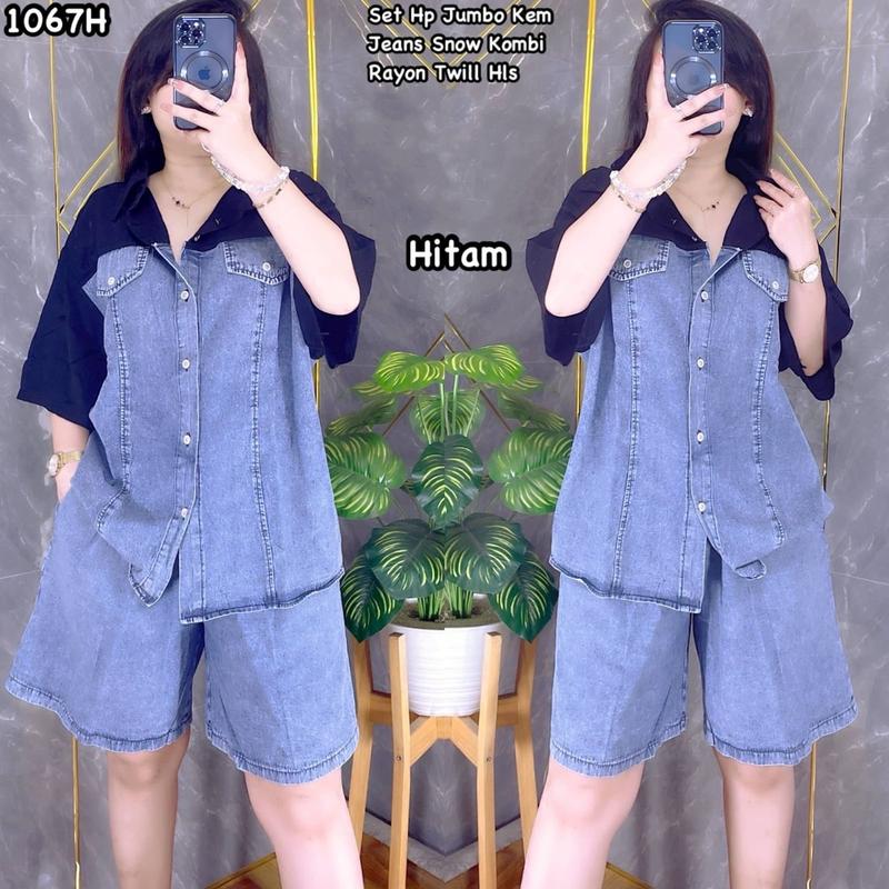 1126 SETELAN HP JEANS KOMBI RAYON TWILL WANITA|SETELAN DENIM LD126|SETELAN CELANA PENDEK 0