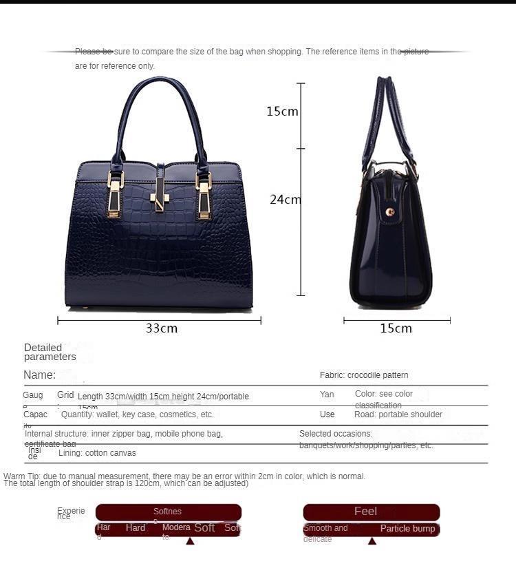 Product Introduction of Women's bag 2023 new spring and summer patent leather light-faced styling bag shoulder messenger bag Japanese and Korean version of the crocodile handbag 4