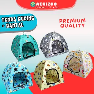 Rumah Tenda Kucing Lipat Motif Lucu Aerizoo Ukuran Besar - Bahan Premium Bisa Dicuci Bonus Bantal Empuk 45cm x 45cm anjing & kucing doll biru random
