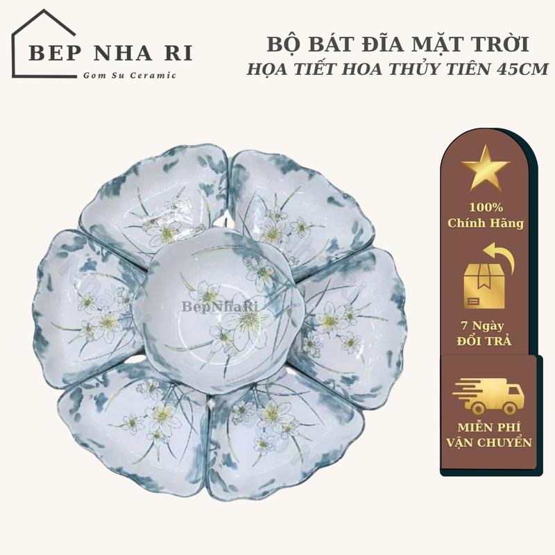    BepNhaRi   Bộ Bát Hoa Mặt Trời Gốm Sứ Ceramic - Họa tiết Hoa Thủy Tiên - dâng lễ Gia Tiên 