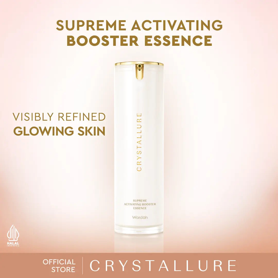 Crystallure Supreme Activating Booster Essence 30 ml - Serum Perawatan Wajah Anti Aging dan Pelembab Wajah with Niacinamide, Allantoin, dan 10x Gold Peptide Crystals