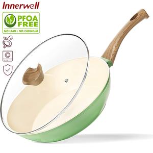 Innerwell กระทะลึก Nonstick ขนาด 10 นิ้ว เคลือบเซรามิกเพื่อสุขภาพ ปลอด PFOA และ PTFE เหมาะสำหรับผัด พร้อมฝาปิด