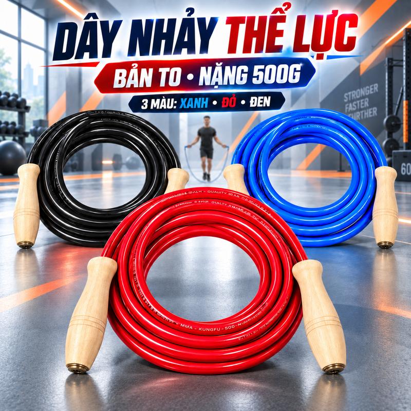 Dây nhảy thể lực boxing - Muay Thái - Kickboxing dây cao su dẽo bản to 500g cán…