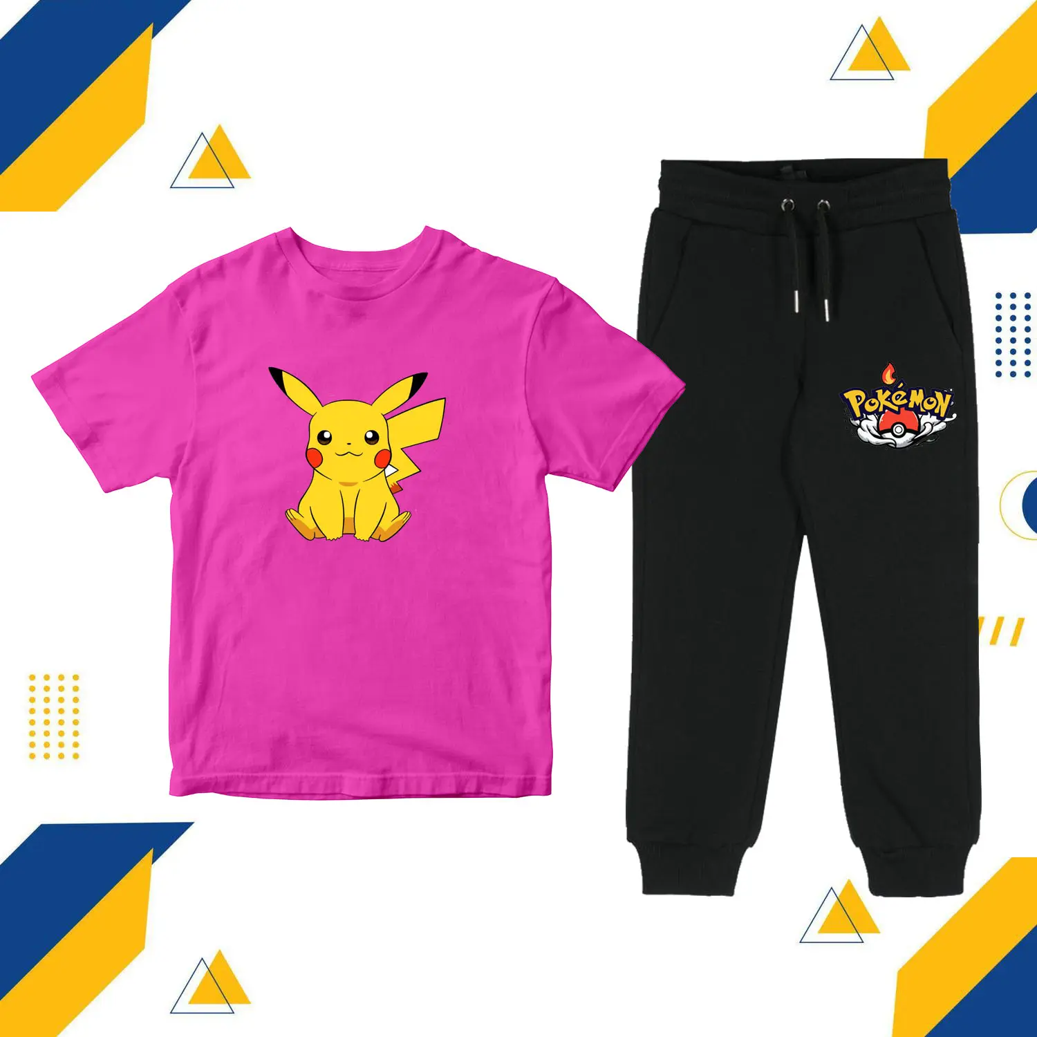 Setelan Anak Dan Celana Pokemon Pikachu - Set Kaos Celana Pikachu Pokemon