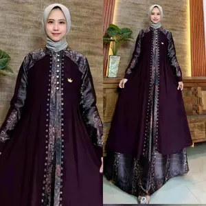 Dress Anjani Etnik kombinasi ceruty babydoll mewah elegan gamis lebaran.