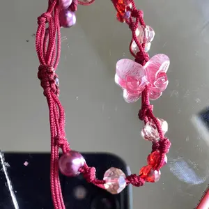 Gelang Tali Bracelet Red Maroon Kupu-Kupu kombinasi Permata Mutiara