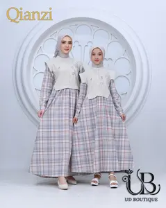 Qianzi Dress Couple Mom & Kids Gamis Lebaran Bahan Katun Triset Bordir Bunga Busui Friendly Adem dan Nyaman - Di Jual Terpisah