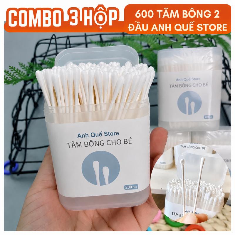 Combo 3 Hộp 600 Chiếc Tăm Bông Trẻ Em Baby Cotton SWABS -Tăm Bông Vệ Sinh Cho Bé