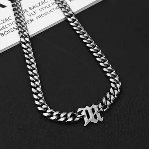 ￼Kalung Rantai Model Hip Hop M Letter Pendant/Simple Male Necklace