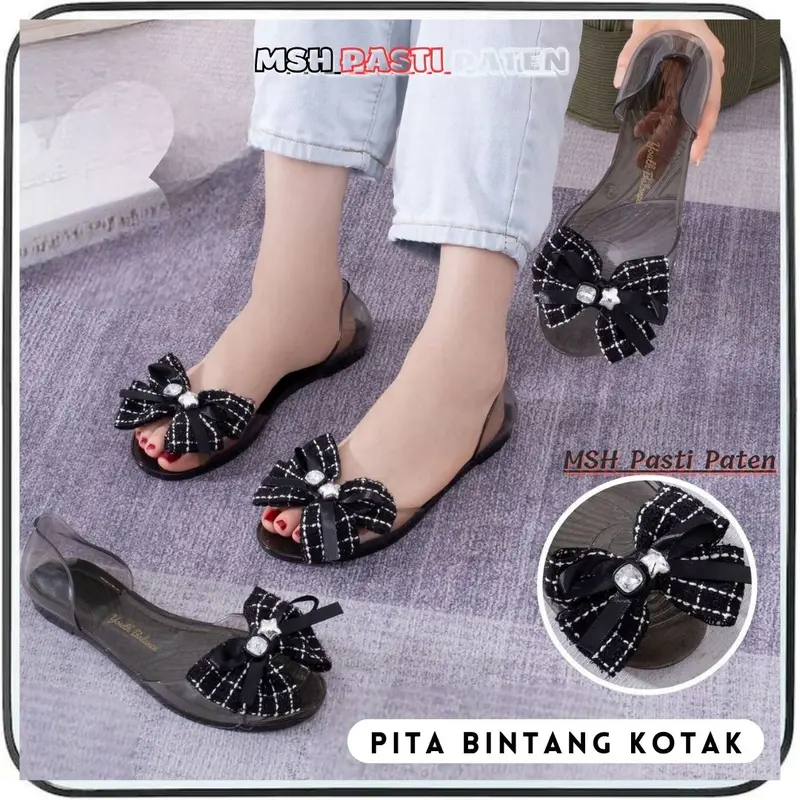 MSH 186 Sepatu Jelly Motif Pita Wanita Dewasa Sepatu Teplek Perempuan Karet Shoes sepatu  sandal tali Luofu 8