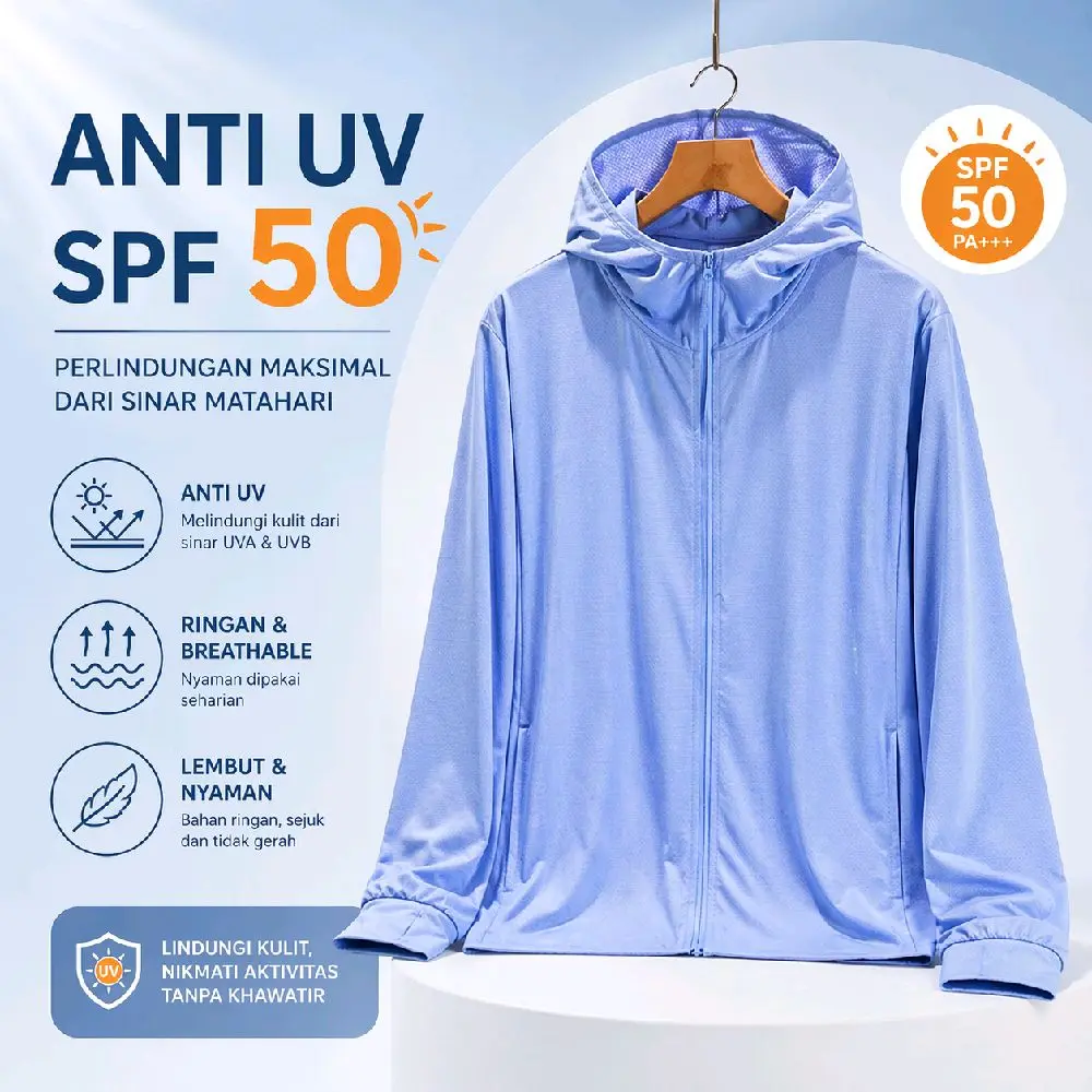 Jaket Dry Fit Milano Anti UV SPF 50 PA+++ Serbaguna Perlindungan Maksimal dari Sinar Matahari Ringan & Breathable Lembut & Nyaman Lindungi Kulit Nikmati Aktivitas Tanpa Khawatir