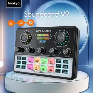 Bonkyo V9 Soundcard Mixer Multi Fungsi – Alat Live Streaming/Nyanyi dengan Pengurangan Kebisingan & Ganti Suara