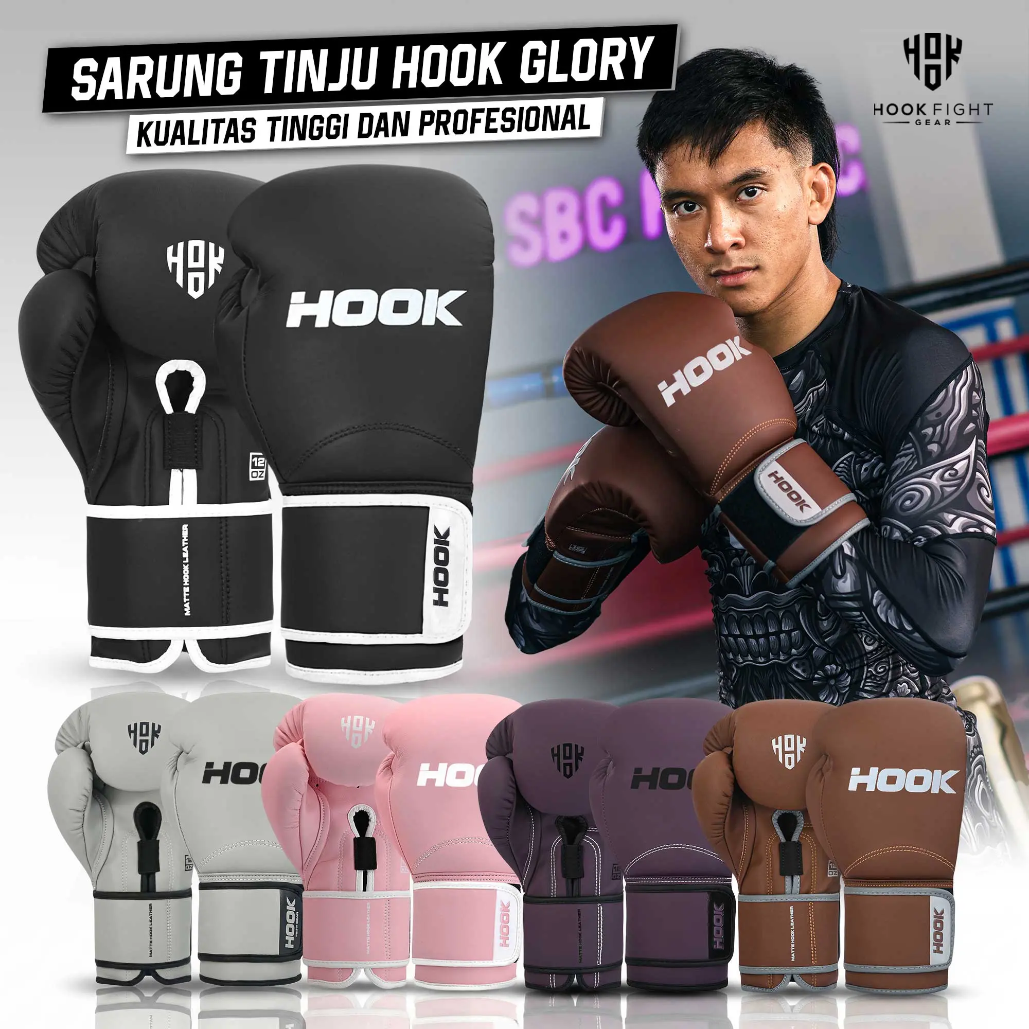 Boxing Gloves Hook Sarung Tangan Tinju Gloves Muaythai Training Glove Kickboxing Sarung Muay Thai GLORY HTG