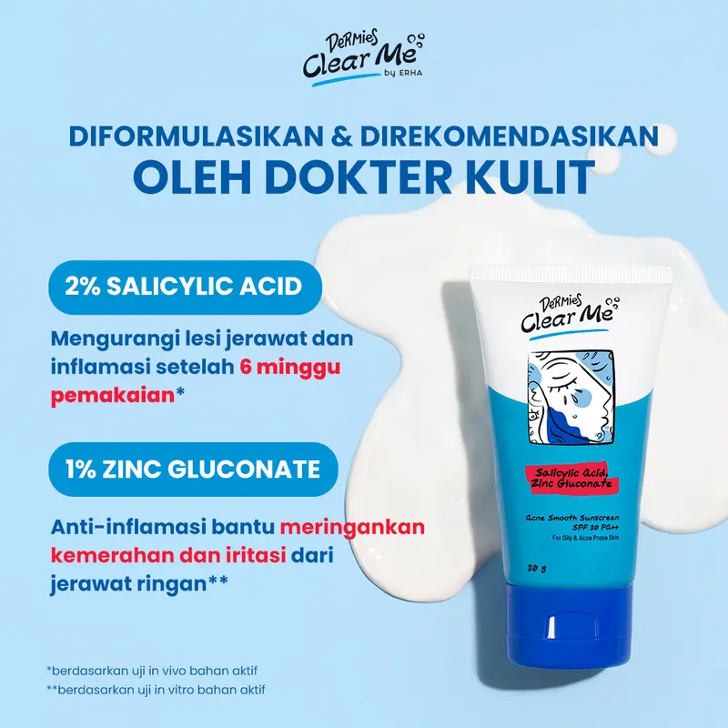 DERMIES Clear Me Acne Smooth Sunscreen SPF 30 PA++ 30g - Sunscreen Wajah Berjerawat 4
