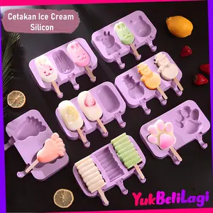 YBL - COD Cetakan Ice Cream Silicon Karakter Lucu Popsicle Coklat Kue Agar-agar Jelly Mold Silikon Bentuk Hewan Kayu Stik Tahan Panas 30-200°C Reusable untuk Oven & Freezer