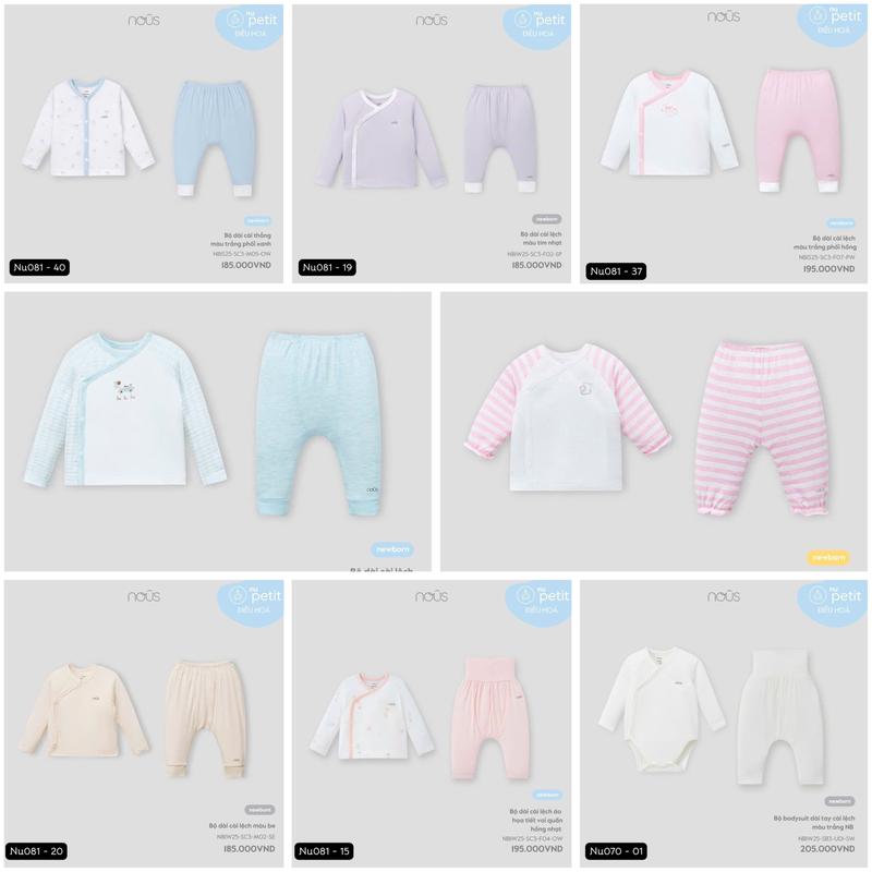   NEWBORN  Nous Bộ Quần Áo Sơ Sinh NB NU081 Tay Dài Chất Vải Mát Mịn Co Giãn Họa Tiết Đáng  Thấm Hút Tốt Siêu Thoáng Khí 