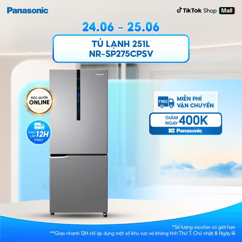 [TRẢ GÓP 0%]  Tủ Lạnh Kháng Khuẩn Panasonic Inverter Ngăn Đông Mềm 251L NR-SP275CPSV - Bảo Hành 2 năm