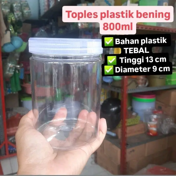 Toples tebal plastik tabung 800 ml / pet / kue kering / toples jar pet / ulir tutup bening / silinder / polos