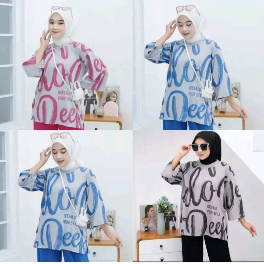Kaos Wanita Atasan Oversize Lengan 7/8 Lembut Adem Baju Santai Hitam Panjang Tshirt Nyaman