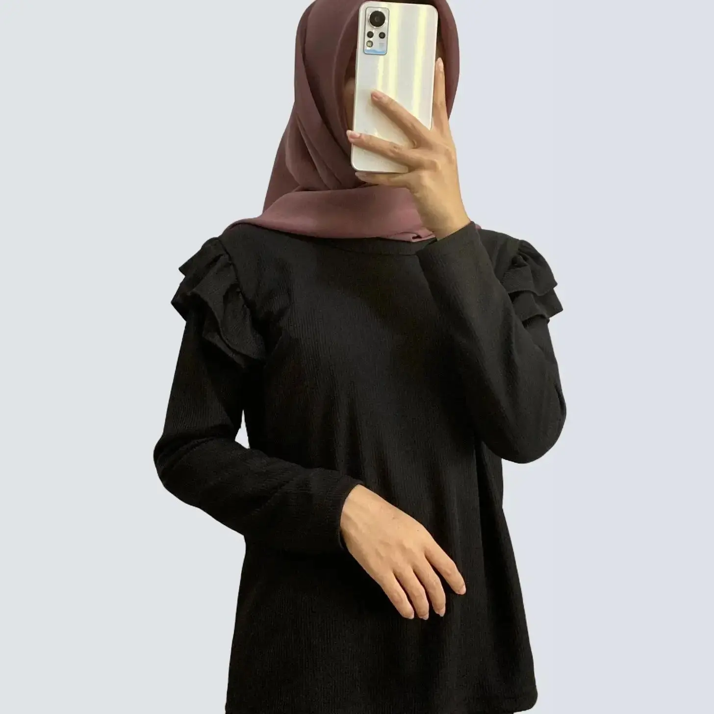 BERY - Produk Korean Fira Blouse Ruffle Pundak Knit Top / Lyra top Baju Muslim