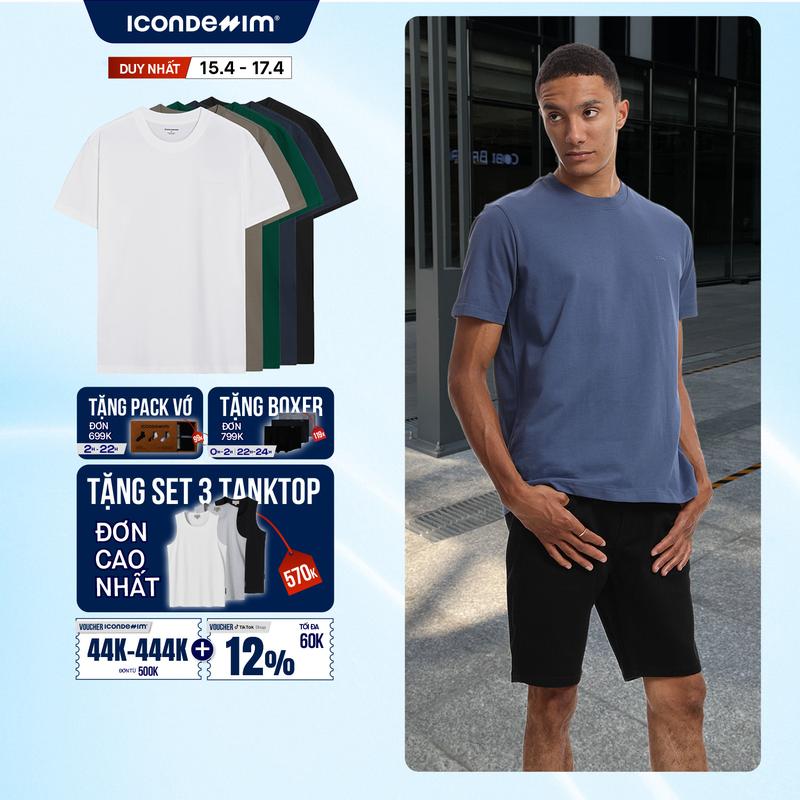 Áo thun nam trơn cổ tròn cotton lụa ICON DENIM form regular unisex basic 5 màu co giãn 4 chiều ATID0122