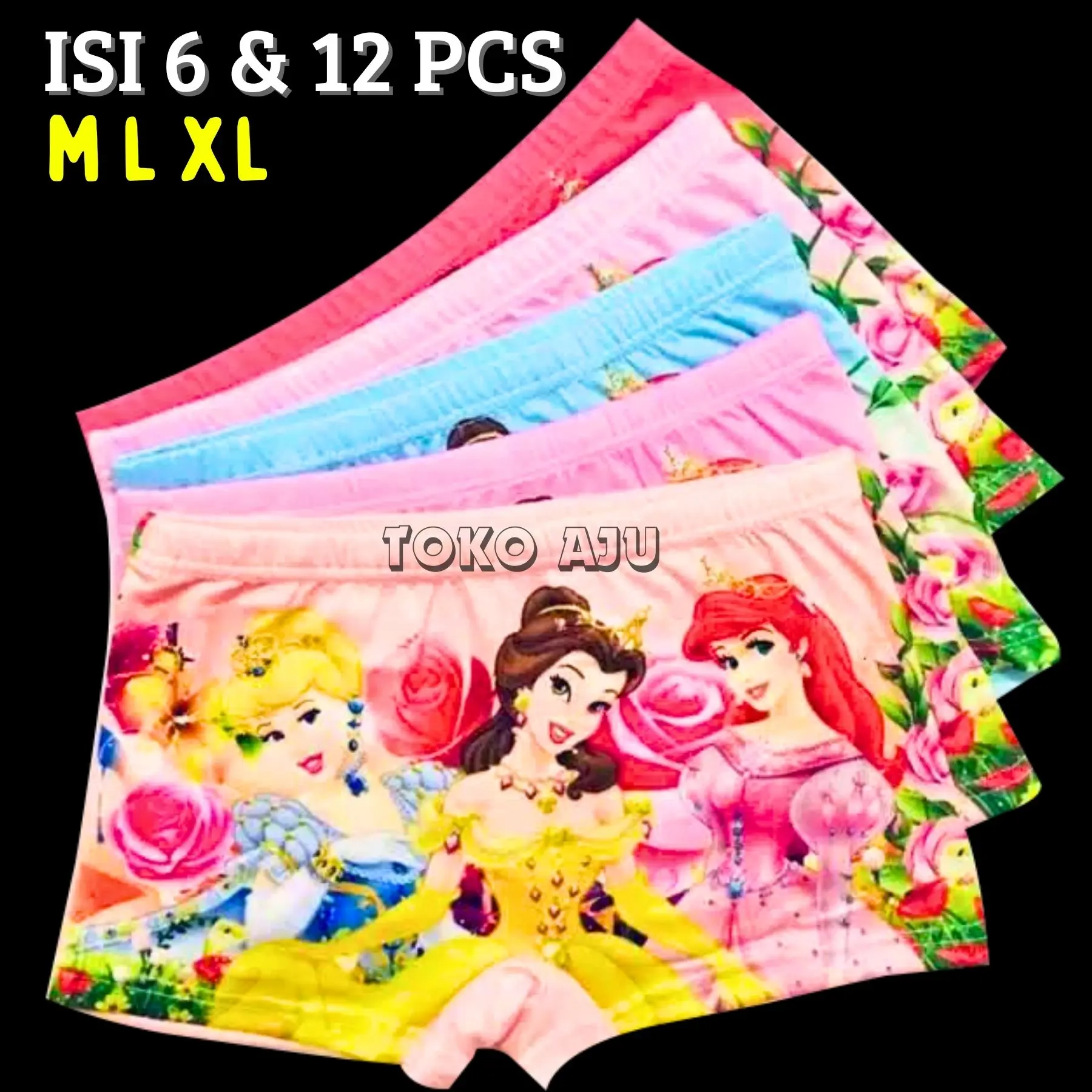 Lusinan 12 Pcs Boxer anak cewek perempuan motif kartun lucu bahan katun halus