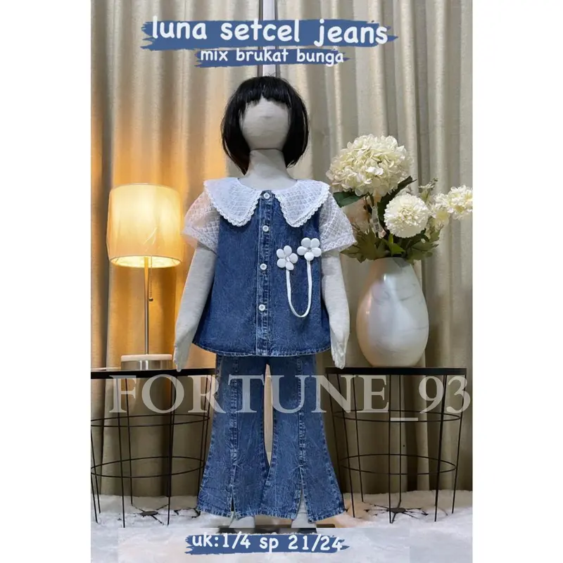 Set Anak Perempuan Zoya Jeans Cutbray Bunga Tulip Import Usia 3-10 Tahun Terbaru 2024 - Baju Celana Fashion Motif 1