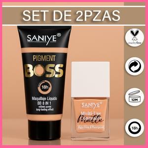 SANIYE Set Maquillaje Profesional Pigment Boss BB + Corrector Alta Cobertura 18H ，Maquillaje de larga duración con acabado mate para una mirada impecable.