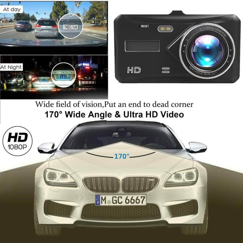 Driving recorder dual camera HD, ultra clear car recorder  wide-angle night vision device, with reverse view, G sensor 4-inch IPS touch screen recorder 2