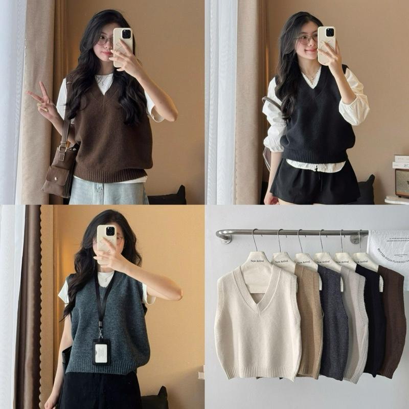 (ẢNH OLDSCHOOL) Áo gile len nữ lông thỏ cổ V form vừa GILE837