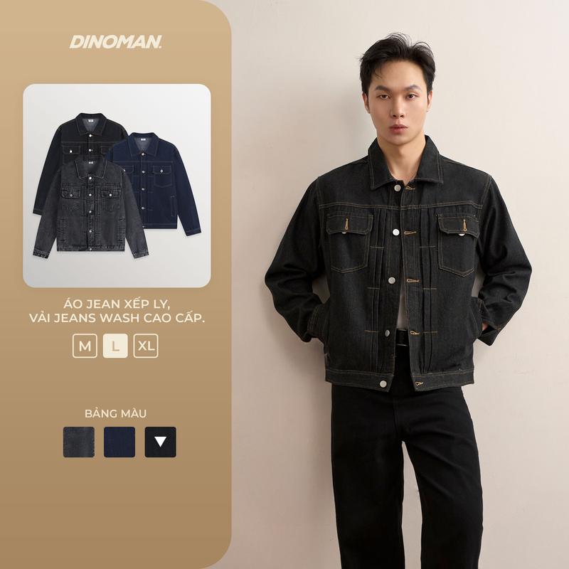Áo Khoác Jeans Xếp Ly DINOMAN Dài Tay Chất liệu Jeans Wash Đã Xử Lý Màu Và Co Rút  - SM026