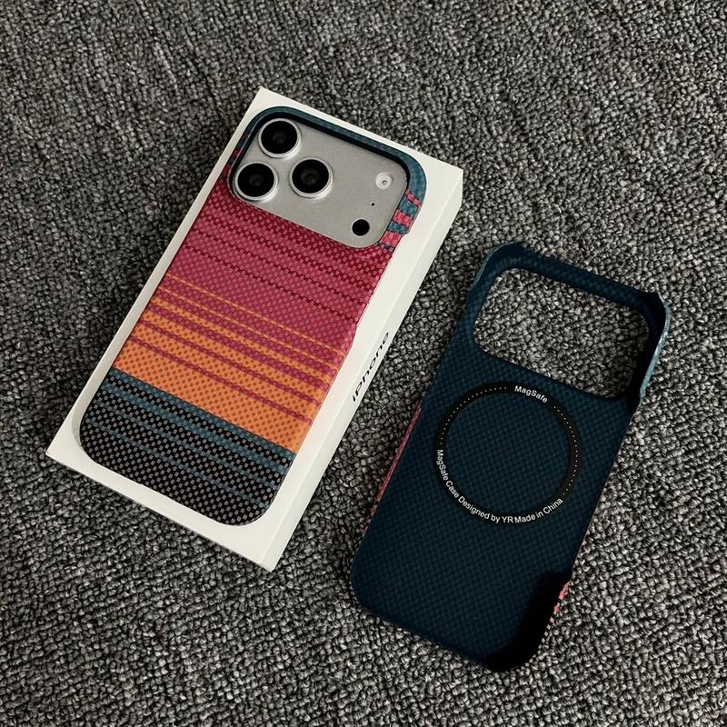 Ốp lưng mỏng không viền bằng sợi cacbon Kevlar cho iPhone 17 Air, 16 Plus, 12, 13, 14, 15, 16, 17, 18 Pro Max, hỗ trợ sạc từ tính
