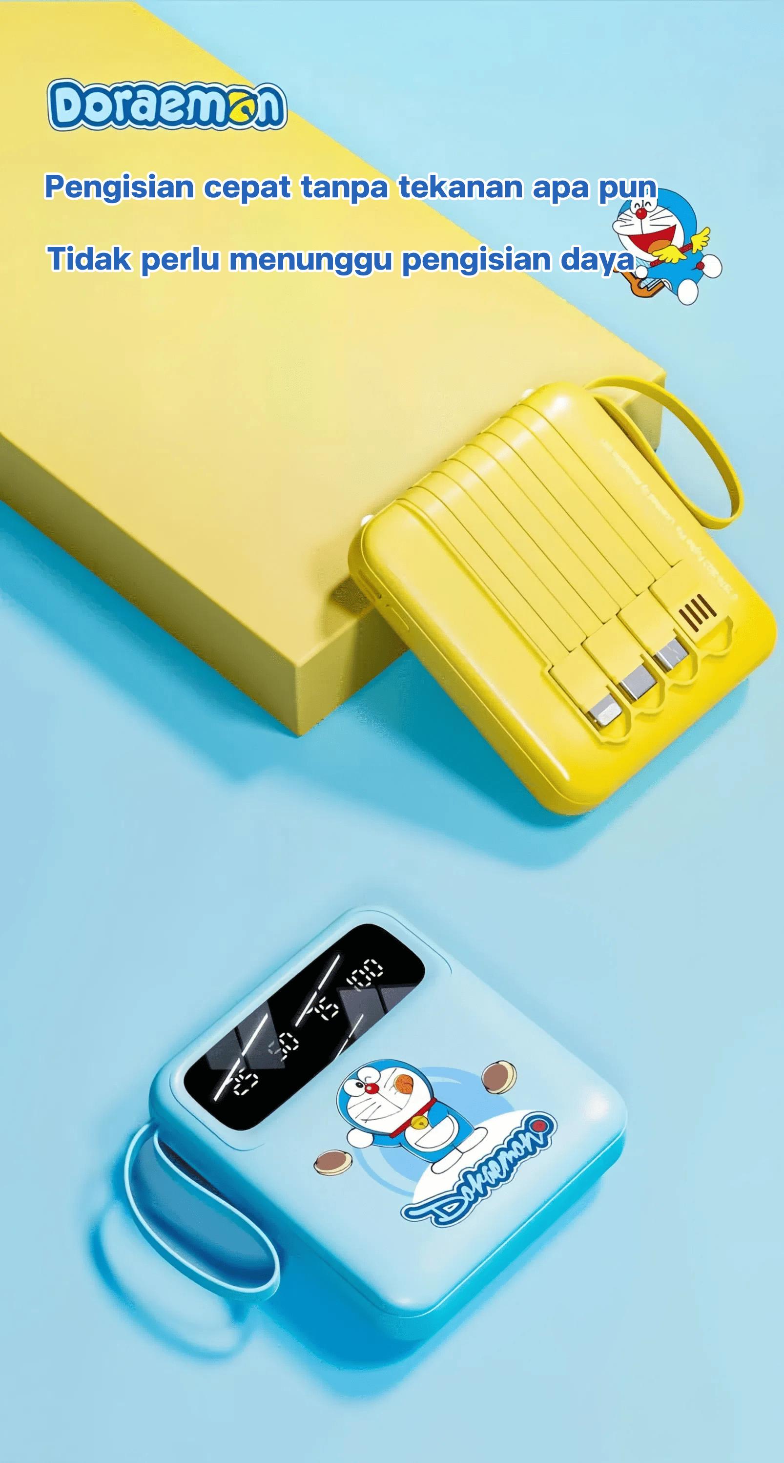 Doraemon 120W Powerbank Ponsel 30000mAh motif Kartun 4 Kabel Bawaan Kapasitas Besar Ultra Tipis & Portabilitas Kompak