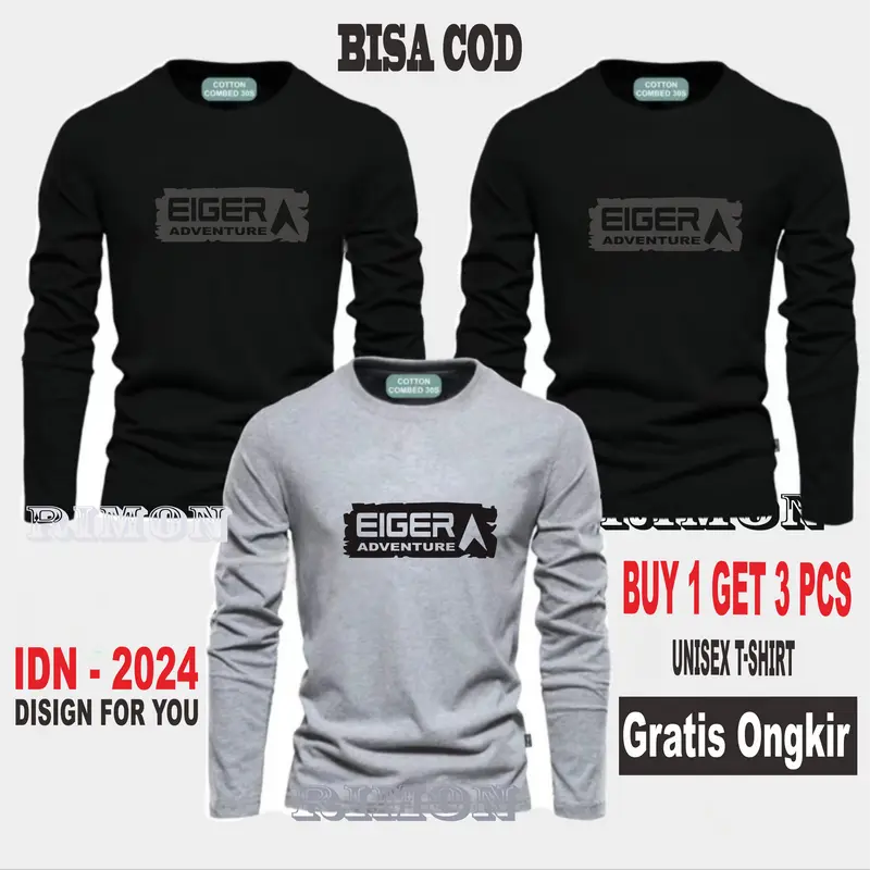 BUY 1 OR 3 PCS Kaos Panjang Katun Combed 30s - Kaos Pria Wanita Dewasa  - Baju Kaos Distro Pria Keren Articel 31ger Sp III Black Katun Oblong 5