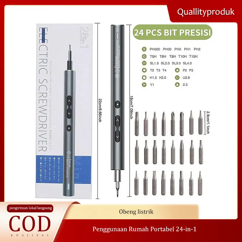 【Ready stok】28 pcs Obeng Listrik, Lampu LED, Obeng Multifungsi, Alat Perbaikan Ponsel