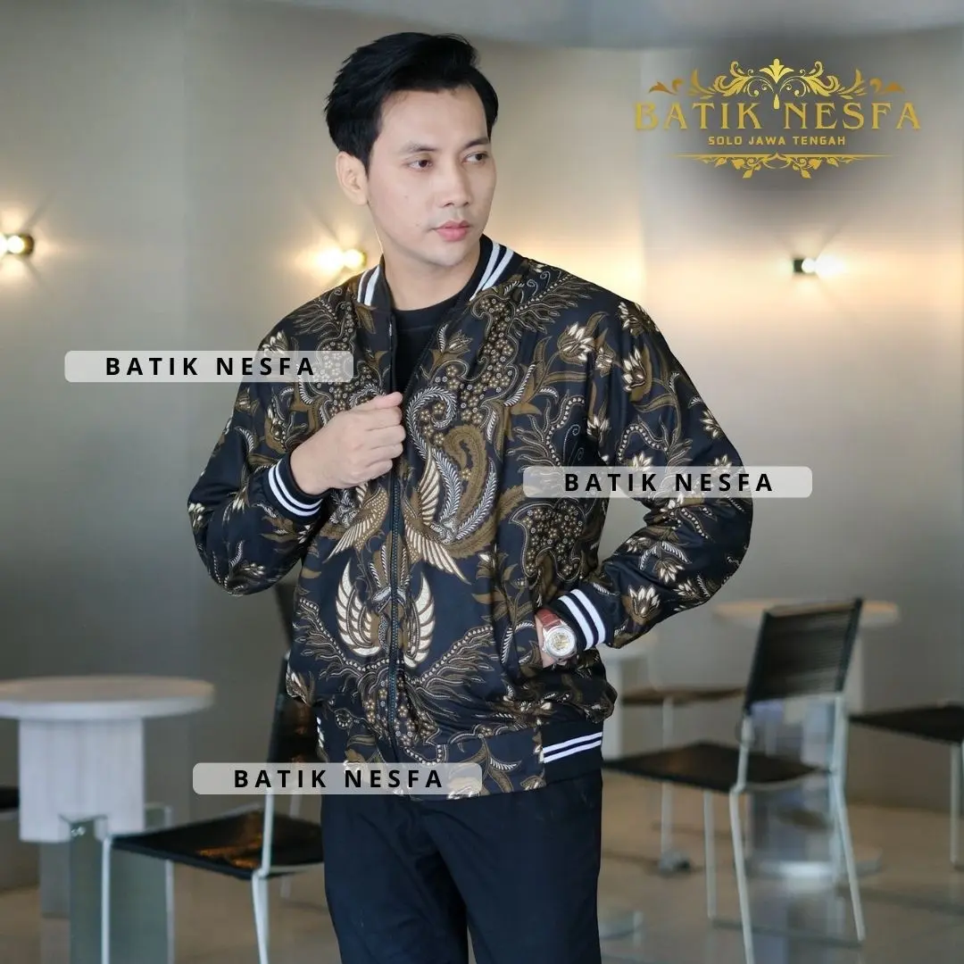 Jaket batik bomber pria Sawunggaling murah berkualitas Hitam