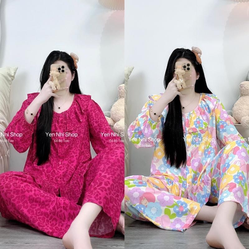 Đồ Bộ Tole Lanh Nữ L1 (45-85kg) Thiết Kế Dáng Form Rộng Áo Tay Dài Quần Dài Cổ Bèo YN001