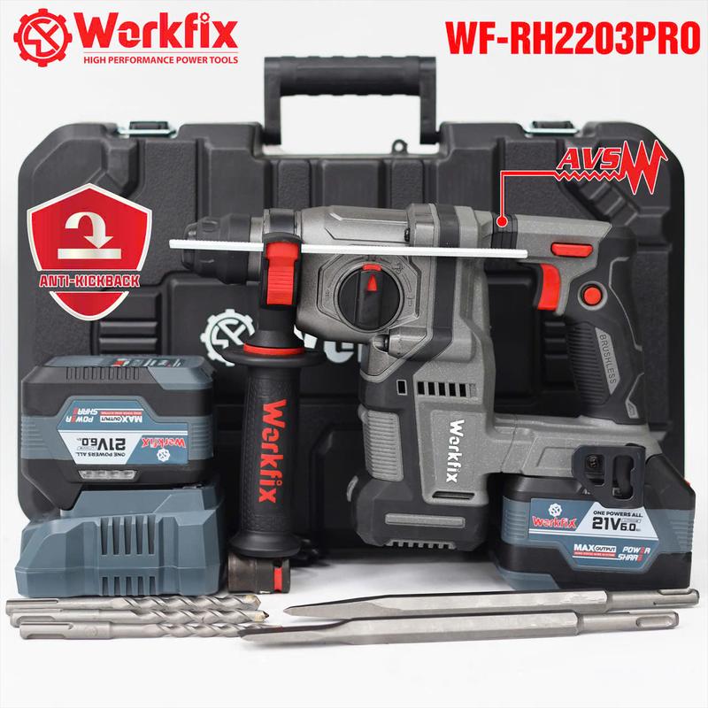  Máy Khoan Bê Tông Pin WORKFIX WF-RH2203PRO Động Cơ Không Chổi Than Lực Đập Khủng 2.8J - Có anti kickback 