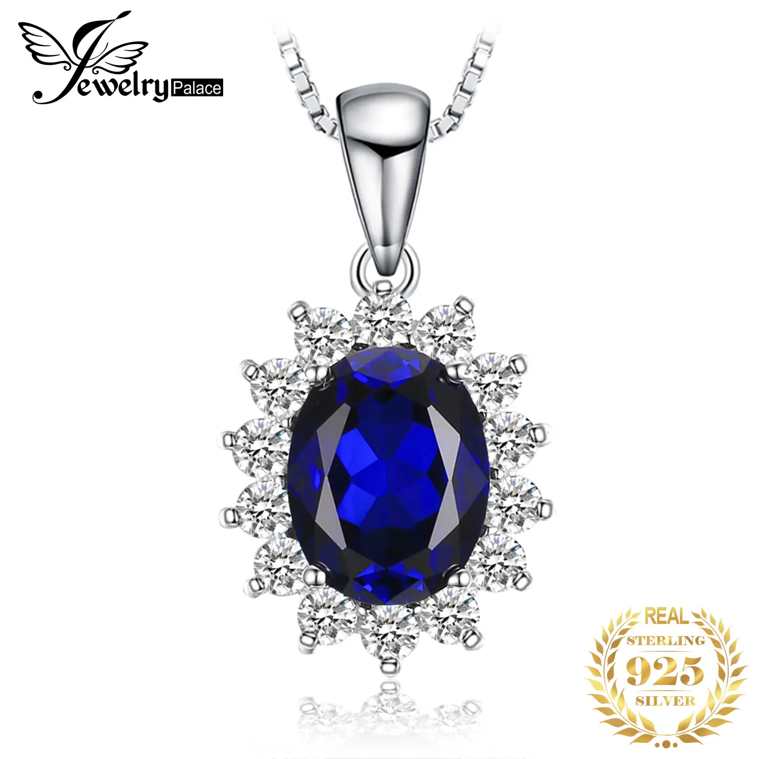 JewelryPalace Princess Diana Created Blue Sapphire Ruby Simulated Emerald 925 Sterling Silver Pendant Necklace for WomenNo Chain