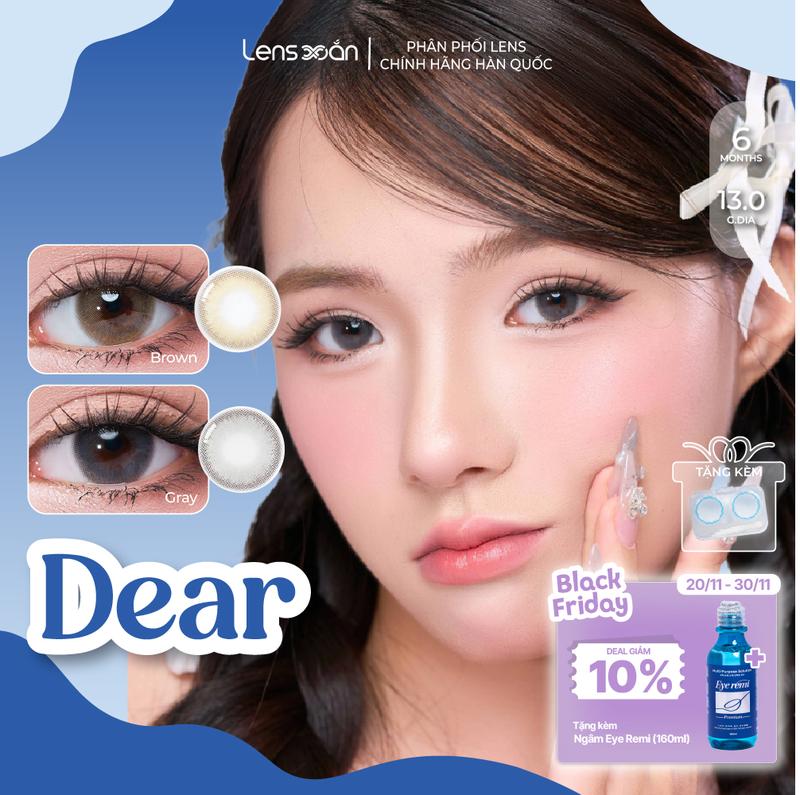 Kính áp tròng cận 6 tháng LENS XOẮN lens tự nhiên trong veo xám nâu nhẹ nhàng OLENS DEAR BROWN GRAY