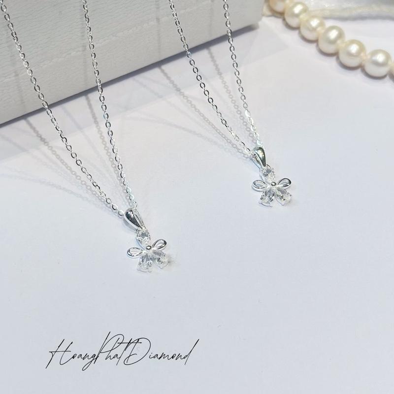 [ Hoàng Phát ] Trang Sức Dây Chuyền Bạc Ý 925 Dây Chữ Cong Mảnh Thời Trang 4T5 (45cm) Phối Mặt Hoa Mai 5 Cánh (P047) KHÔNG XI KIM