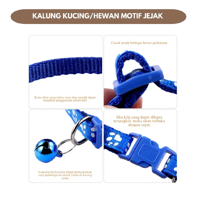 Kalung Kucing/Hewan Peliharaan Motif Jejak Motif Dengan Lonceng 3