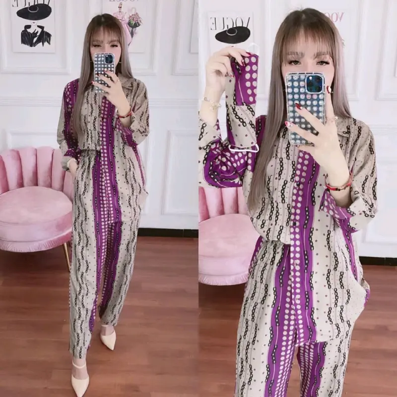 NEW ONE SET KEMEJA RAYON PREMIUM MOTIF RENDA 2 Wanita Setelan Dewasa Baju Karet Nyaman Panjang 6